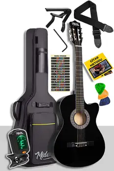 Cg390bk-xbag Черна класическа китара с регулируем деколте, на врата 4/4, пълен комплект забавни музикални инструменти