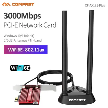 COMFAST WiFi6E 6 Ghz 3000 Mbps Мрежова Карта PCIE WiFi Адаптер с Дълга Магнитна база 1,2 М 2 * 5dBi Антени За Win 10/11