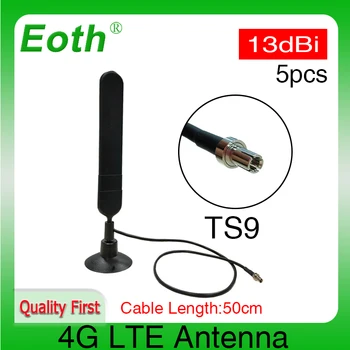 Eoth 5шт 4G LTE Антена 13dbi SMA Штекерный Конектор Антена 698-960/1700-2700 Mhz ИН магнитно основата на 3 М Прозрачна Издънка Antena