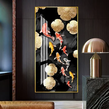Fortune fish 5D Картина от Кристал, порцелан Златна Рибка в езерото с Лотосами, Боядисване с диаманти, Фигура Девет риби, Начало Декор за Антре