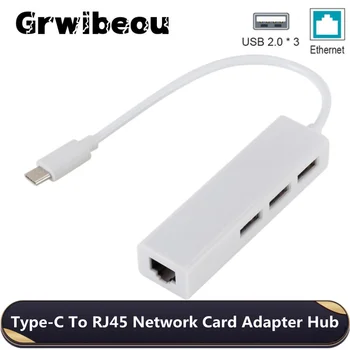 Grwibeou 3 Порта USB 2.0 Хъб USB + Type-C USB 2.0, Lan Rj45 Ethernet Мрежов Адаптер Кабел за Високоскоростен Преносим Концентратор на Данни за Лаптоп