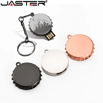 JASTER Мини метална Кръгла капачка за бутилка USB флаш памет 4 GB 8 GB 16 GB 32 GB 64 GB Персонализирани Флаш памет USB Memory Stick U диск подарък