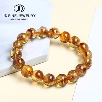 JD Истински натурален златен кварцов Кръгли мъниста Гривна на жените и мъжете Crystal камък Богат 6 мм, 8 мм, 10 мм, 12 мм и висок клас подарък