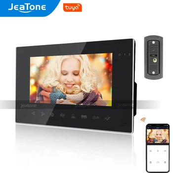 JeaTone 7-инчов домофонна система в частен дом на Hristo умен дом, дистанционно отключване, кабелна водоустойчив звънец, камера, WiFi видео домофон