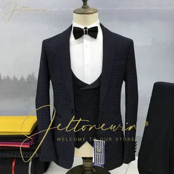 JELTONEWIN (сако + панталон + елек) Мъжки костюми в черно грах, приталенная сватба облекло за младоженеца, бизнес костюми, за мъже, костюм Mariage Homme