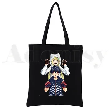 Kemono Jihen Harajuku Черна чанта-тоут унисекс, холщовые чанти, чанти за пазаруване в стила аниме, Манга, ежедневна чанта с принтом през рамо