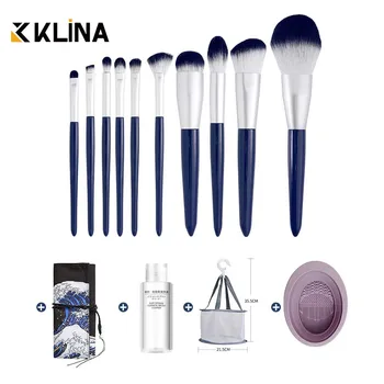 KLINA, 10 бр. комплект четки за грим, натурална четка, основата, компактна пудра, руж, коректор, сенки за очи, козметични средства за гримиране