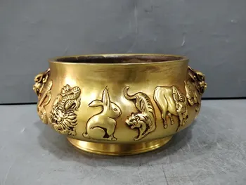 LAOJUNLU 1 Мед перлено бял Зодиакални златен Лъв Първата печка Тегло 4015 гр традиционен Китайски стил антики изобразително изкуство подаръци