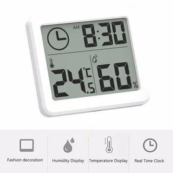 LCD цифров часовник с голям екран, многофункционален влагомер за стая, термометър, измерване на температура, влажност монитор