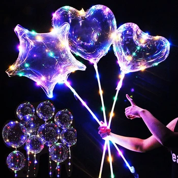 Led Лампа Bobo Balloons 20 Инча Цветни Светещи Прозрачни Надуваеми Балони за вашата Сватба, Коледа, Рожден Ден, Декор