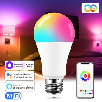 Led Лампа Smart Bulb WiFi Light Алекса Yandex Алиса Google Домашен Помощник Siri Гласов Контрол на цвета RGB E27 B22 110V 220V С регулируема яркост