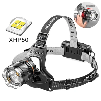 Led налобный фенер XHP50, супер ярка външна светлина, светкавица, USB-акумулаторна лампа с батерия 18650, zoom лампа за къмпинг