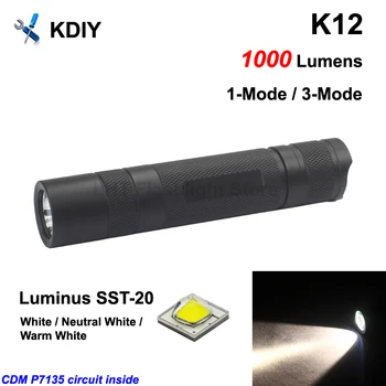 Led фенерче KDIY K12 SST-20 капацитет от 1000 лумена - черен (1x18650)
