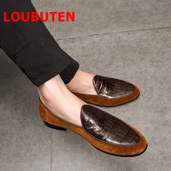 LOUBUTEN/мъжки обувки от естествена кожа, велур лоферы, луксозни модела обувки без закопчалка за мъже, ежедневни обувки за шофиране с плоска подметка