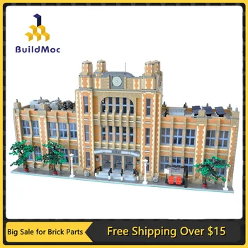 MOC Модулни учебни строителни блокове Мини-модел на училището модел на тухлена сграда пъзел САМ Детски играчки за деца Подаръци 14412 бр.