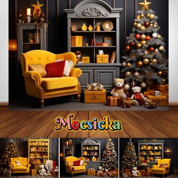 Mocsicka Коледно дърво, празничен фон, магазин за играчки, зимни чорапи, подаръци, украса за семейния студио за портретна фотография