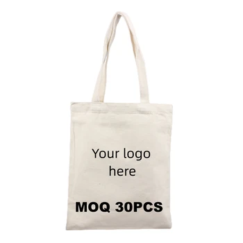 MOQ 30 Изработени по поръчка в памучна чанта-тоут на 8 унции 30*38 см, С дръжка, Ежедневни, С вашето лого, От Памук с принтом, От Кретона, от Екологично Чист Памук