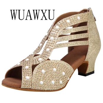 NATASHA2023, новост, обувки за латино танци с диаманти и злато, пикантни женски обувки, за да се изяви на нисък ток 5 см, обувки за партита, обувки за танци