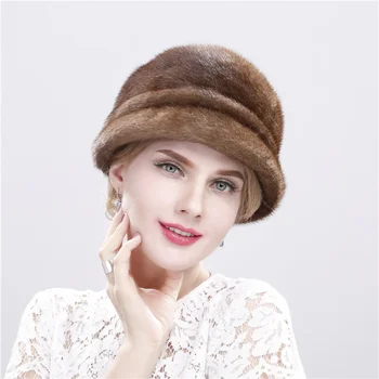 Piel de visón Natural para mujer, sombreros de marca de lujo a la moda, de alta calidad, sombreros de piel gruesa y para cálida