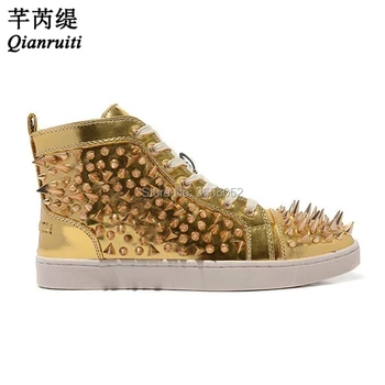 Qianruiti/ дизайнерски обувки с висок берцем и шипове за суперзвезди, мъжки маратонки, гумени обувки на платформа, ежедневни мъжки маратонки дантела с нитове