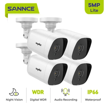 SANNCE 5MP Super HD Камера за Сигурност 4x8x100ft за Нощно Виждане Външно Наблюдение Камера за ВИДЕОНАБЛЮДЕНИЕ Водоустойчиви Комплект Камера AI Откриване