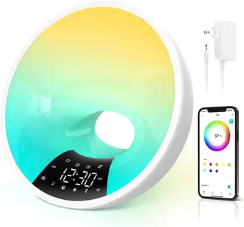 Smart Wi-Fi светлина за събуждане при изгрев слънце, будилник, нощна светлина с Алекса Google, слънчева светлина, нощни декор за дома, Bluetooth-високоговорител