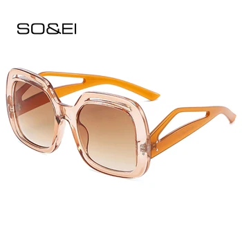 SO & EI Модни извънгабаритни квадратни кухи слънчеви очила Дамски желеобразные градиентные нюанси UV400 Тенденция мъжки слънчеви очила с неправилни крака и нитове