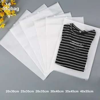 StoBag 50 бр., прозрачна бяла опаковка за дрехи, чанти с цип, тъканни пластмасови прозрачни за многократна употреба херметически торбички за съхранение на ризи, пътни чанти