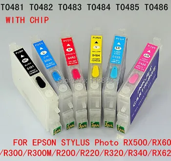 T0481 - T0486 за многократна употреба мастило касета за EPSON STYLUS Photo RX500/RX600/R300/R300M/R200/R220/R320/R340/RX620 с чип автоматично нулиране