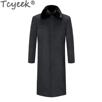 Tcyeek висококачествен 100% кашмир яке, мъжки яка от кожа на норка, зимно гъста вълна палто, модни мъжки облекла с подплата от кожа заек Рекс