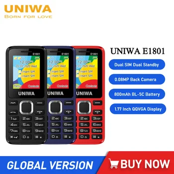 UNIWA E1801 Отключени Бутон телефони 1,77 инча 800 ма 2G Функционален телефон С две SIM карти В режим на готовност Мобилен телефон За Стария Безжичен FM радио