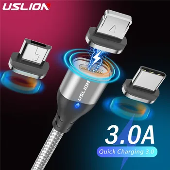 USLION 3A Магнитен Кабел за Предаване на Данни Type C USB Micro Бързо Зареждане За iPhone 11 12 Samsung Зарядни Устройства на Магнитен Кабел USB с Кабел Адаптер