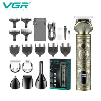 VGR 6 в 1 комплект за грижа за косата Професионална машина за рязане на коса, акумулаторна машина за разкрояване, метална издълбани корпус, тример за мъже V-106
