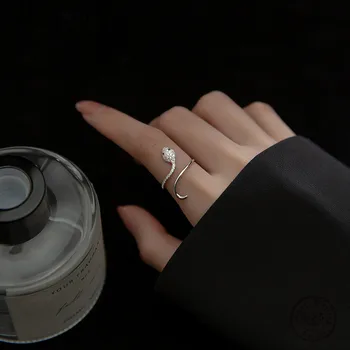 WANTME Сребърен регулируем пръстен във формата на змия от сребро 925 проба, винтажное пръстен на пръст с черен цирконием за жени, ефектни сватбени декорации