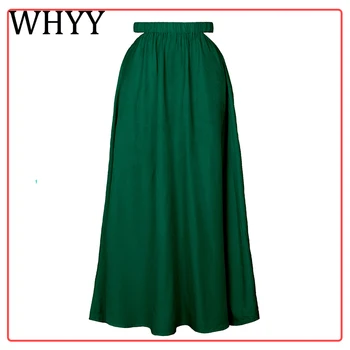 WHYY Реколта женска пола Midi-поли трапецовидна форма с колан с висока талия, елегантна корейската мода черна пола