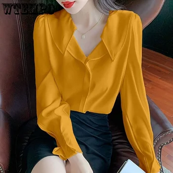 WTEMPO, дамски шифоновая риза с дълги ръкави, през пролетта нов корейски стил, шик топ с везикулозната ръкави, однотонная долна риза, потник Y2k