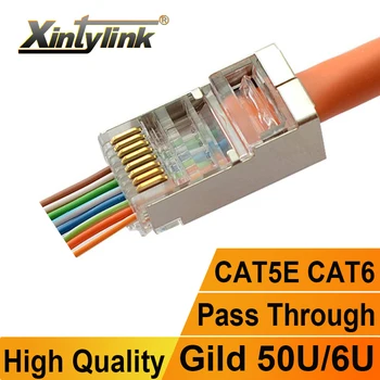 xintylink конектор rj-45 cat6 SFTP, FTP STP ethernet кабел с щепсел cat5e cat5 rg rj 45 мрежов cat 6 метална екраниран конектор lan 50U/6U