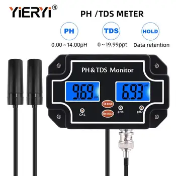 yieryi 2 в 1 PH/TDS-2683 тестер за качеството на водите измерване на pH/TDS Водоустойчив тестер с двоен дисплей цвят черен