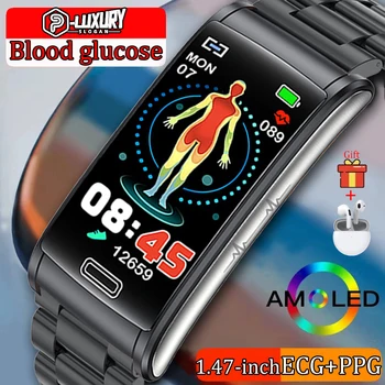 YuXiBaTi 2023 Новите смарт часовници за измерване на нивото на захар в кръвта, Мъжки Часовник за измерване на Сърдечната Честота, Кръвното Налягане, ЕКГ + ТОЧКИ, Спортни Умни Часовници,...