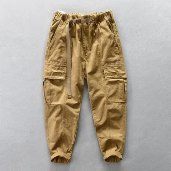 Z394, мъжки ежедневни панталони от 100% памук, зимна мода, Японски стил, еластичен колан, висококачествена градинска дрехи, реколта свободни зауженные панталони