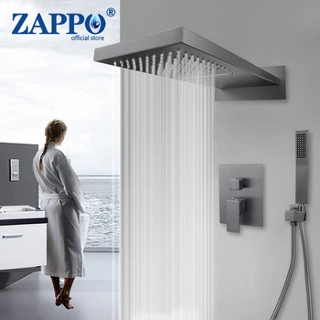 ZAPPO Сив, душ-панел, смесител за душ с водопад, комплект за скрита душа, стенни душ-колона, смесительный клапан за гореща и студена вода