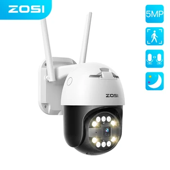 ZOSI 5MP HD WIFI IP Камера Външно Цветно Нощно Виждане с 5-кратно Увеличение Безжична Камера за Видеонаблюдение AI Detection PTZ Камери за Сигурност