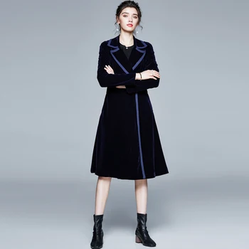 ZUOMAN / жена есенно-зимния дълга елегантна кадифена тренч, женски висококачествен ретро сако, дизайнерски връхни дрехи и палта
