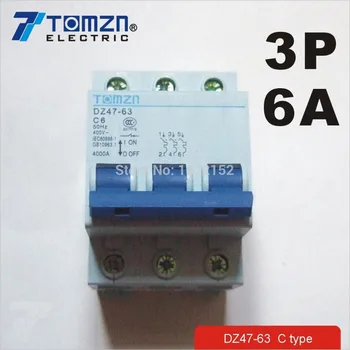 Автоматичен прекъсвач 3P 6A 400 v ~ 50 Hz/60 Hz тип C MCB