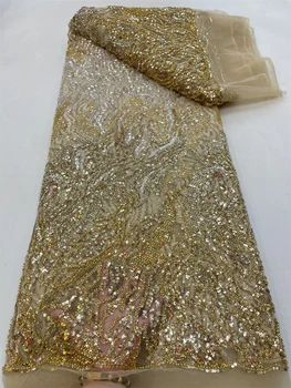 Африкански младоженеца пайети Лейси плат с високо качество 2023 Тежки перли, бродерия френски тюл, дантела нигерийски сватбен материал QF0566