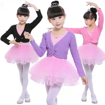 Балетные блузи за момичета, танцови чорапогащи, палта, балет дрехи с висока талия, детски гимнастически трика с дълги ръкави, 5 цвята