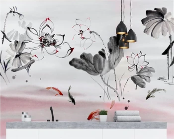 Бейбехан Потребителски тапети мастило езерото с lotus китайски стил ТЕЛЕВИЗИЯ фон на стената декорация на дома дневна спалня стенописи, 3d тапети