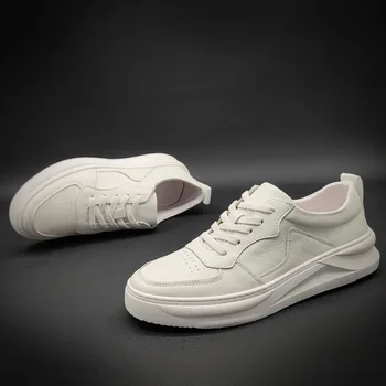 Бели ежедневни мъжки обувки от телешка кожа, обувки от естествена кожа, дишаща летни обувки с перфорации