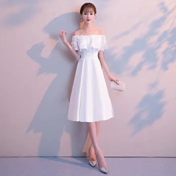 Вечерна рокля с едно рамо на жената 2020 ново бяло къса рокля с един абзац женски вечерта банкет рокля лятна рокля
