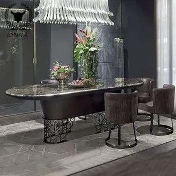 Висококачествен мрамор маса, стол, луксозна правоъгълна маса за хранене в западния ресторант, италиански неръждаема стомана